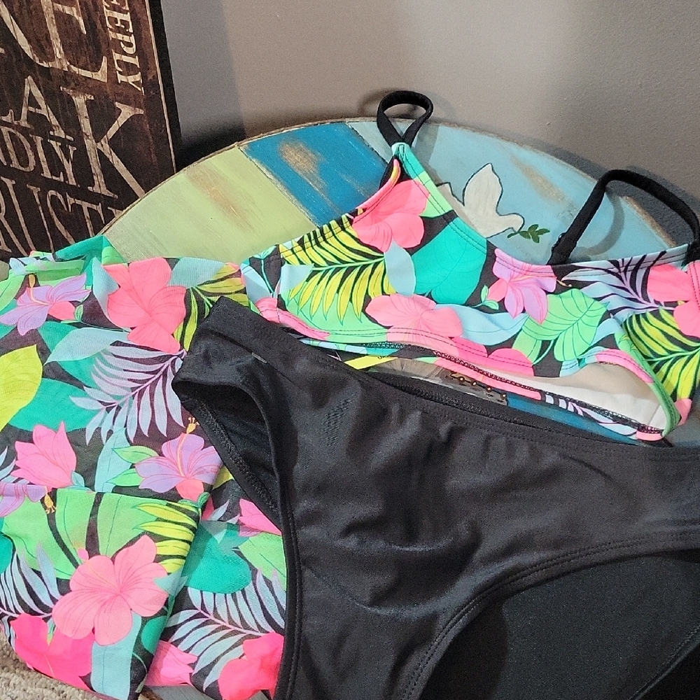 Tropical Vibes Kids Swim Bikini 3 Piece Set